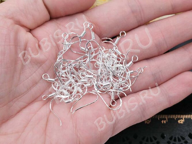 Швензы-крючки №088 с пружинкой посеребрённые с пробой 925 18*17мм серебристые (Sterling Silver plated) (1 пара)