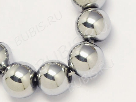 (ОПТ) Бусина округлая 10мм Гематит т.серебристый (камни) (НИТЬ)