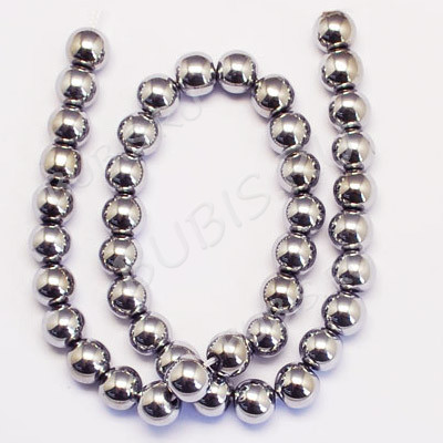 (ОПТ) Бусина округлая 10мм Гематит т.серебристый (камни) (НИТЬ)