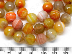 (ОПТ) Бусина округлая ГРАНЁНАЯ 10мм Агат Мадагаскарский оранжево-т.жёлтый (камни) (НИТЬ)