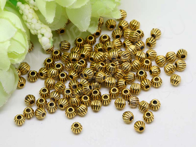 (СКИДКИ!!!) Бусина 093 биконус полосатый 4*3,8мм античное золото (литьё) (50шт.)