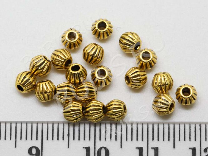 (СКИДКИ!!!) Бусина 093 биконус полосатый 4*3,8мм античное золото (литьё) (50шт.)