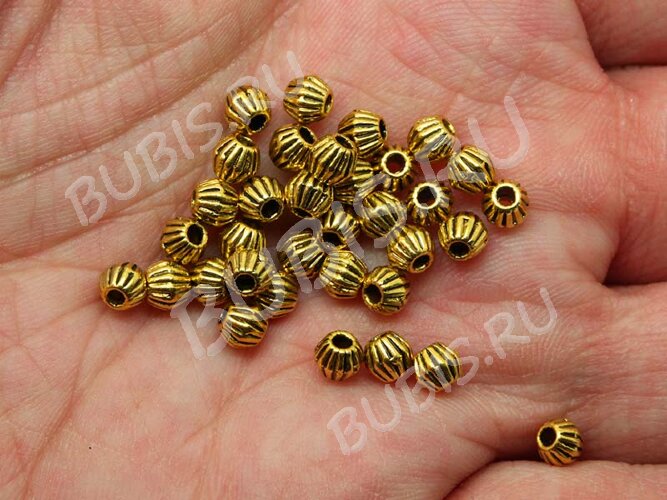 (СКИДКИ!!!) Бусина 093 биконус полосатый 4*3,8мм античное золото (литьё) (50шт.)