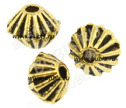 (СКИДКИ!!!) Бусина 093 биконус полосатый 4*3,8мм античное золото (литьё) (50шт.)