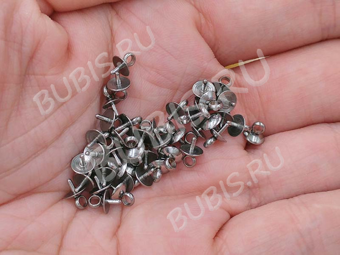 Держатель кулона 083 шапочка со штырьком 7*4*4мм цвет платины (Хирургическая Сталь)