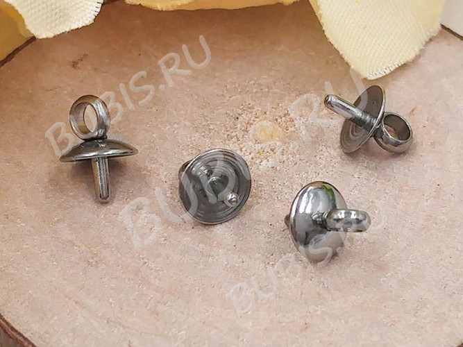 Держатель кулона 083 шапочка со штырьком 7*4*4мм цвет платины (Хирургическая Сталь)