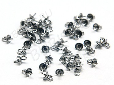 Держатель кулона 083 шапочка со штырьком 7*4*4мм цвет платины (Хирургическая Сталь)