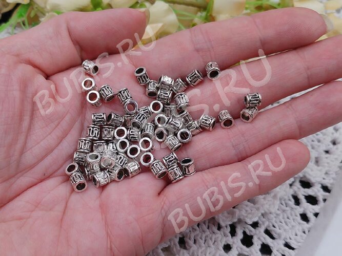 Бусина 211 цилиндрик с волной 5*5мм античное серебро (литьё) (10шт.)