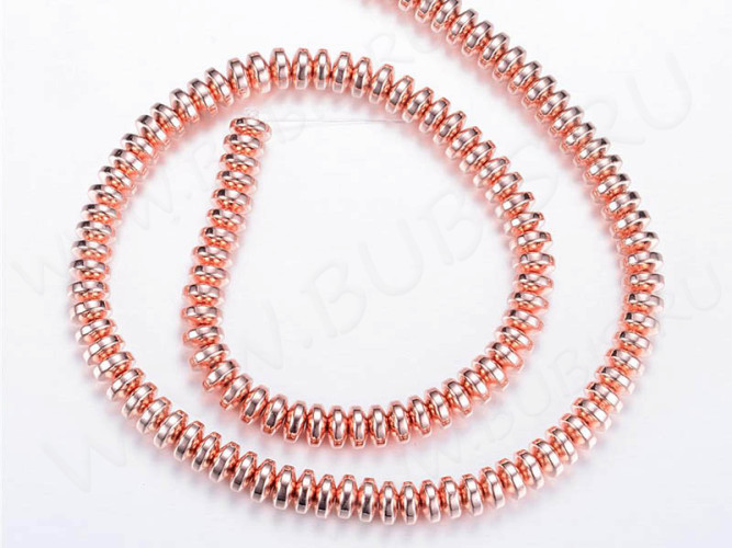 Бусина каменная Рондель 52 шайба 4,5*4,5*2мм Гематит синт. розовое золото (камни) (НИТЬ)