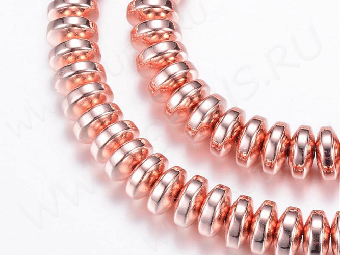 Бусина каменная Рондель 52 шайба 4,5*4,5*2мм Гематит синт. розовое золото (камни) (НИТЬ)