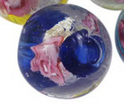 212 Бусина округлая с розочкой и серебром 12мм синяя прозрачная (венецианское стекло)