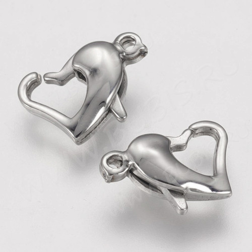 Замочек карабин №100 сердечко 11*8*3,5мм цвет платины (Хирургическая сталь)