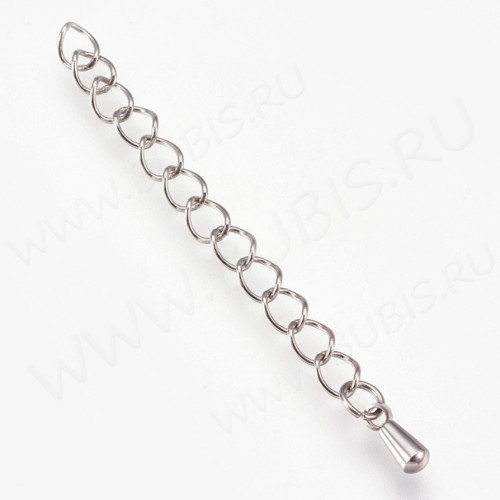 Цепочка удлинительная 05 неразъемная паяная с капелькой 4*3*50мм цвет платины (Хирургическая сталь)