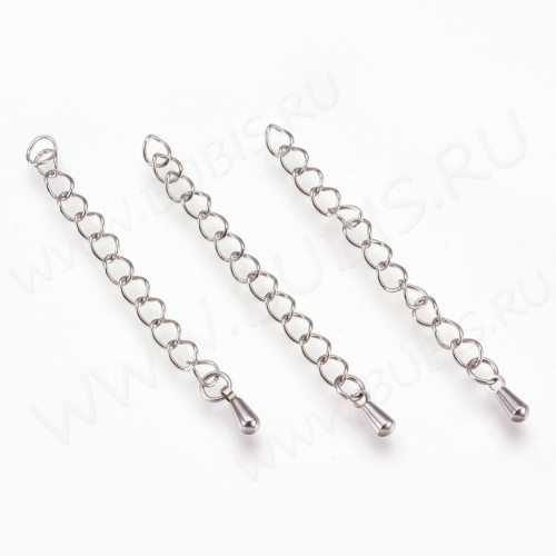 Цепочка удлинительная 05 неразъемная паяная с капелькой 4*3*50мм цвет платины (Хирургическая сталь)