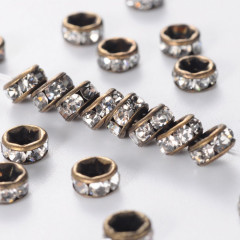 Рондель со стразами 12 разделитель 4*2мм античная бронза и прозрачный (Brass и стекло)(10шт)