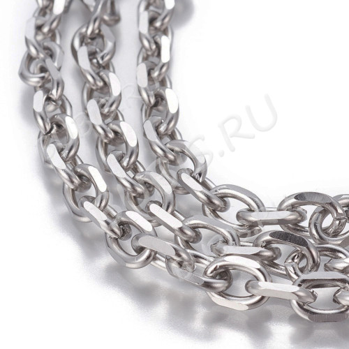 Цепочка S81 Якорная гранёная 9*6,5*2мм цвет платины (Хирургическая сталь) (50см)