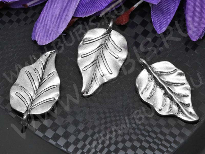 Подвеска Листик 36 3D 30*17*2,2мм античное серебро (литьё)