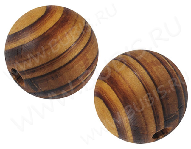 Бусина Округлая полосатая 20мм коричнево-св.коричневая (дерево)