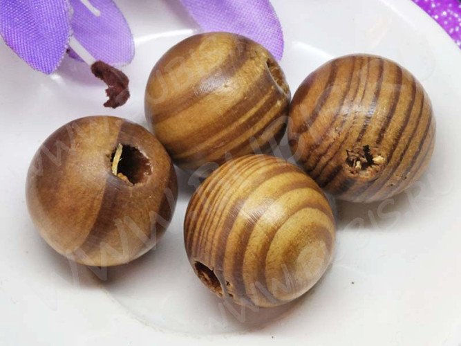 Бусина Округлая полосатая 20мм коричнево-св.коричневая (дерево)
