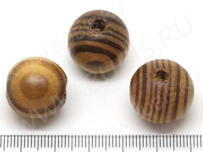 Бусина Округлая полосатая 20мм коричнево-св.коричневая (дерево)