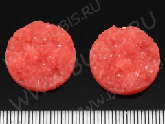 Кабошон декоративный 43 Круг имитация друзы агата с кристаллами 20*20*5,5мм лососевый непрозрачный (резин)