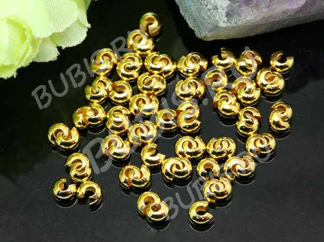 Обжимная бусина 02 разъёмная покрывная 4*2,7мм золотистая (Brass) (10шт.)