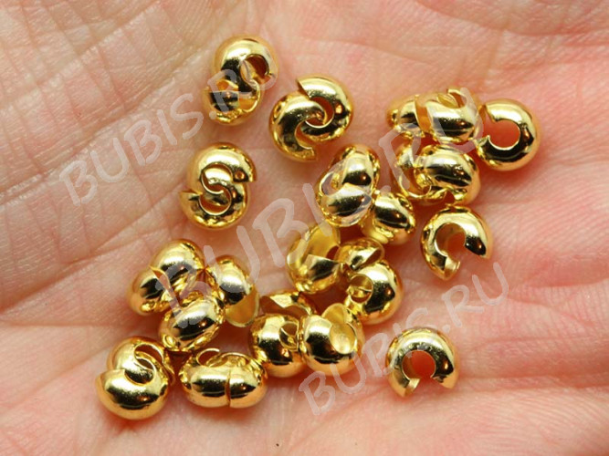 Обжимная бусина 02 разъёмная покрывная 4*2,7мм золотистая (Brass) (10шт.)