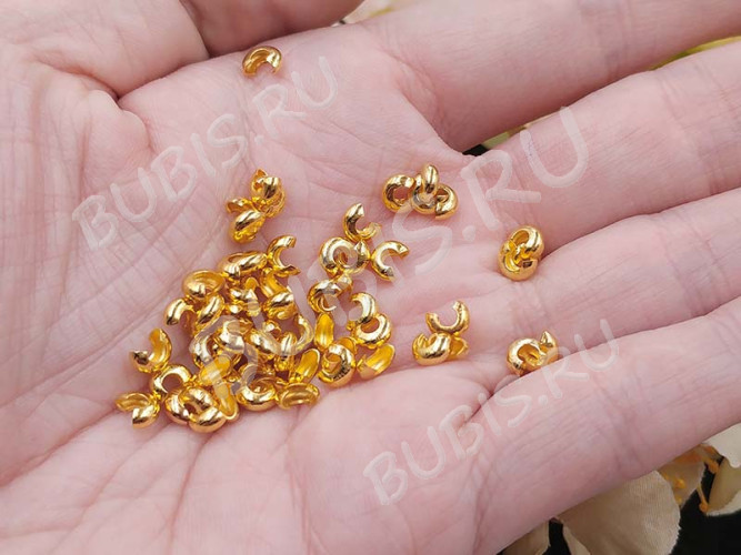 Обжимная бусина 02 разъёмная покрывная 4*2,7мм золотистая (Brass) (10шт.)