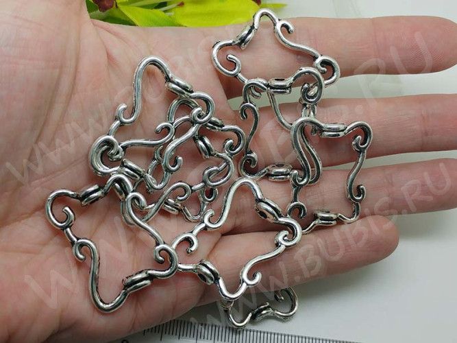 Бусина 172 Рамка 09 прямоугольник 33,5*23,5*6,5мм античное серебро (литьё)