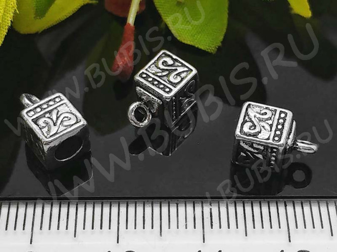 Концевик 052 квадратный 10*6*6мм античное серебро (литьё)