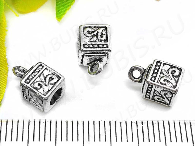 Концевик 052 квадратный 10*6*6мм античное серебро (литьё)