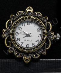 Заготовка для часов 064 Ажурная 31,8*31*7,5мм античная бронза+белый (часы)