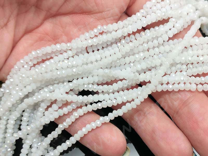 Бусина кристалл гранёный абакус 3*3*2мм белый с глянцем полупрозрачный (имитация Сваровски) (50шт.)