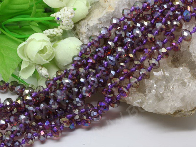 (ОПТ) Бусина кристалл гранёный абакус 8*8*5,5мм лиловый с АВ прозрачный (имитация Сваровски) (НИТЬ)