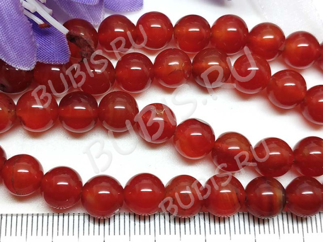 (ОПТ) Бусина округлая ГЛАДКАЯ 8мм Сердолик натуральный (камни) (НИТЬ)