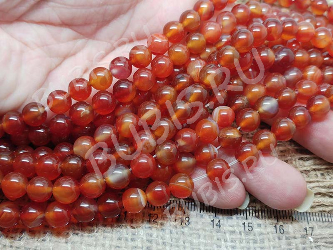 (ОПТ) Бусина округлая ГЛАДКАЯ 8мм Сердолик натуральный (камни) (НИТЬ)