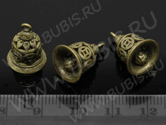 Подвеска Колокольчик 01 3D ажурный с язычком 15,5*11,5*11,5мм античная бронза (Brass)