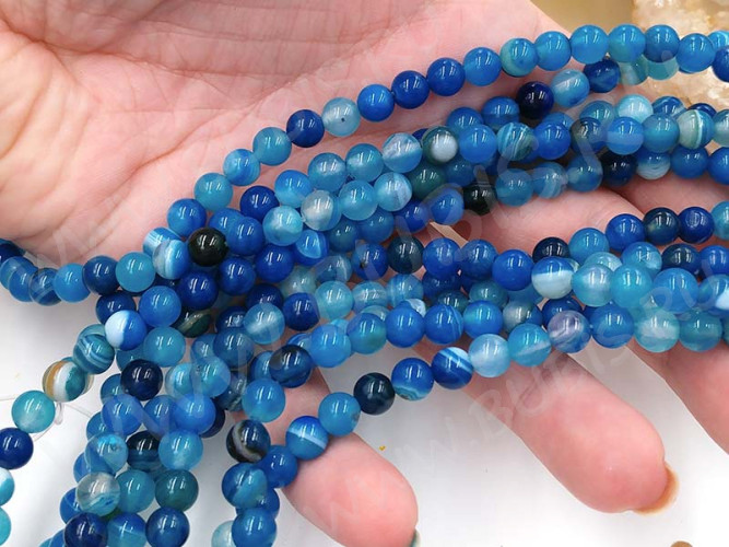 (ОПТ) Бусина округлая ГЛАДКАЯ 6мм Агат Мадагаскарский голубой с молочным (камни) (НИТЬ)