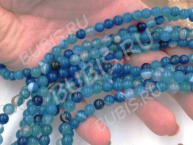 (ОПТ) Бусина округлая ГЛАДКАЯ 6мм Агат Мадагаскарский голубой с молочным (камни) (НИТЬ)