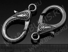 Замочек карабин №023 огромный 29,5*15,5*5,3мм античное серебро (литьё)