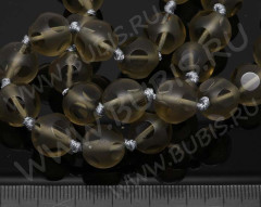 Бусина округлая матовая с частичной огранкой 12мм раух-топаз полупрозрачная (стекло)