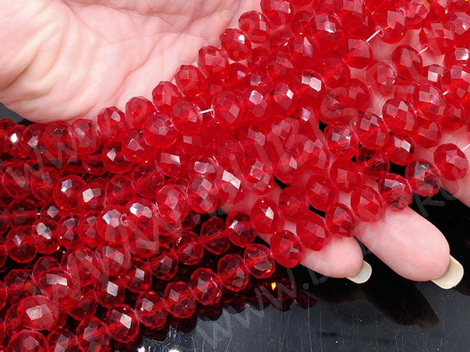(СКИДКИ!!!) Бусина кристалл Абакус гранёный 10*10*7,5мм красный прозрачный (имитация Сваровски) (10шт.)
