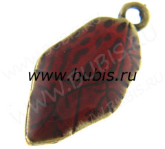 Подвеска с эмалью бесформенная 02 22*11*2мм античная бронза и бордовая (цветные подвески)