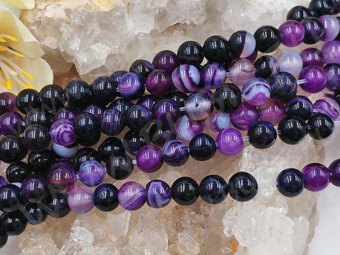 (ОПТ) Бусина округлая ГЛАДКАЯ 6мм Агат Мадагаскарский фиолетово-молочный (камни) (НИТЬ)
