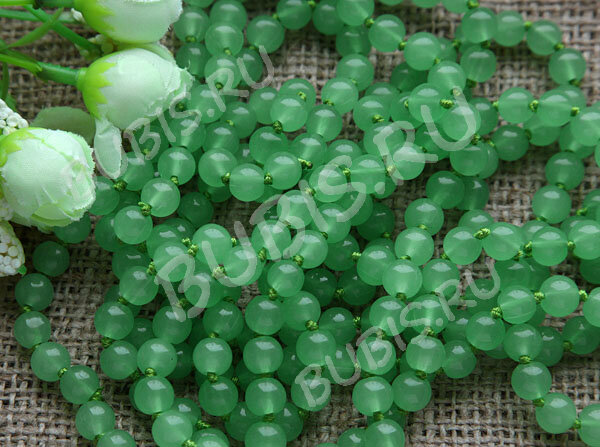 (ОПТ) Бусина округлая 8мм Жадеит "Нефрит" т.зелёный (камни) (НИТЬ)