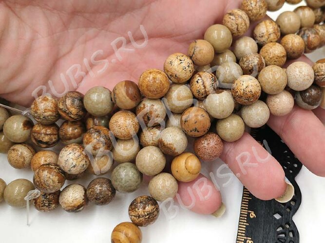 (ОПТ) Бусина округлая 10мм Яшма Пейзажная натуральная (камни) (НИТЬ)