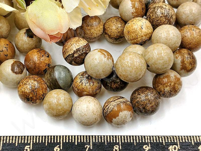 (ОПТ) Бусина округлая 10мм Яшма Пейзажная натуральная (камни) (НИТЬ)