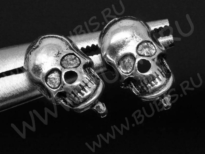 Пуссеты ("гвоздики") №088 Череп 16*14*9мм античное серебро (литьё) (1 пара)