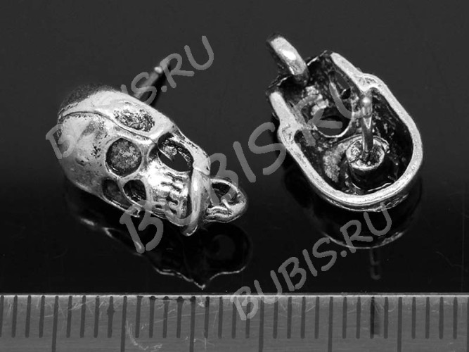 Пуссеты ("гвоздики") №088 Череп 16*14*9мм античное серебро (литьё) (1 пара)