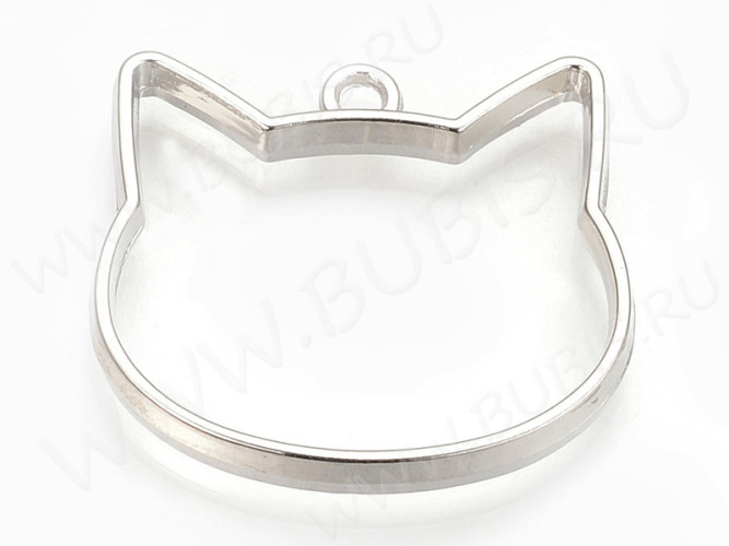 Подвеска Рамка 14 Морда Кошки 29*27*3,6мм цвет платины (литьё)